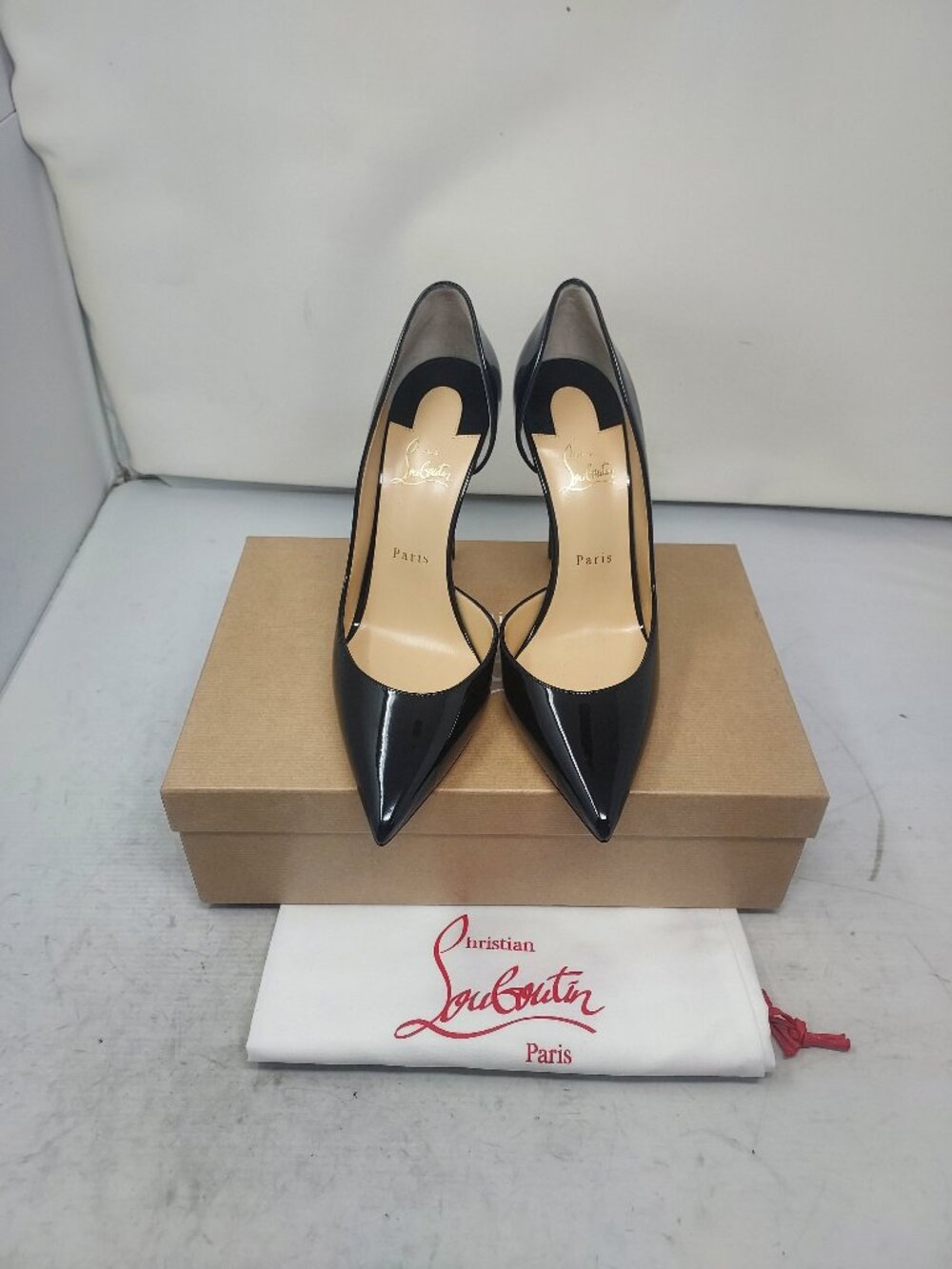 Christian Louboutin Patent Black Iriza Leather Half-d'Orsay Pump Heel Shoe - Picture 7 of 10